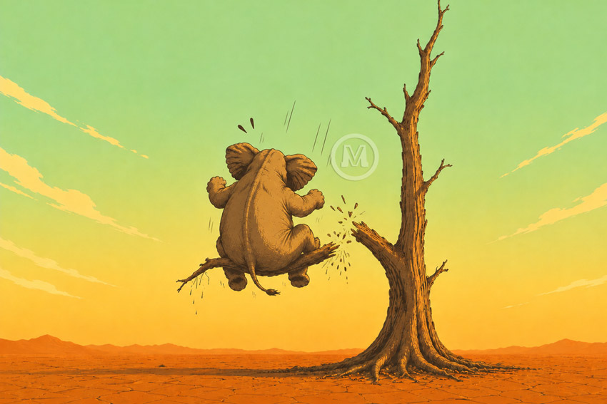 The elephant begins to fall as complexity overtakes the original idea.
