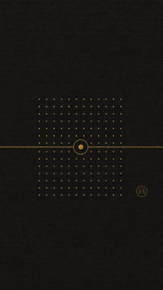 Minimal grid of gold dots converging on a central point, representing deliberate focus, quality over quantity, and building products with purpose instead of scale.