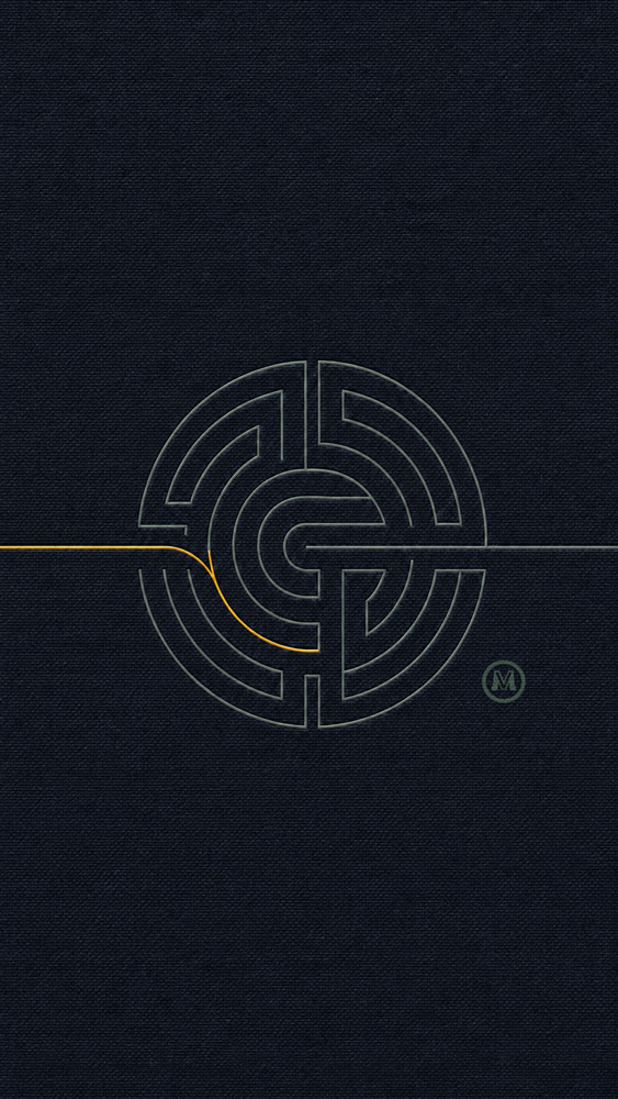 Circular maze intersected by a continuous line, symbolising shared design systems, standards and a common language connecting teams and products.